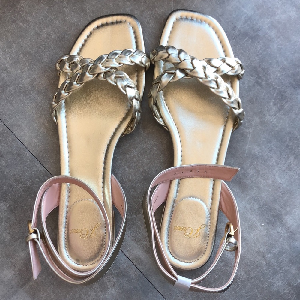 NWT - J.Crew metallic braided cross strap sandal